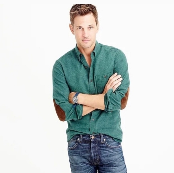 J. Crew Men's M flannel with leather elbow pads - Picture 1 of 5